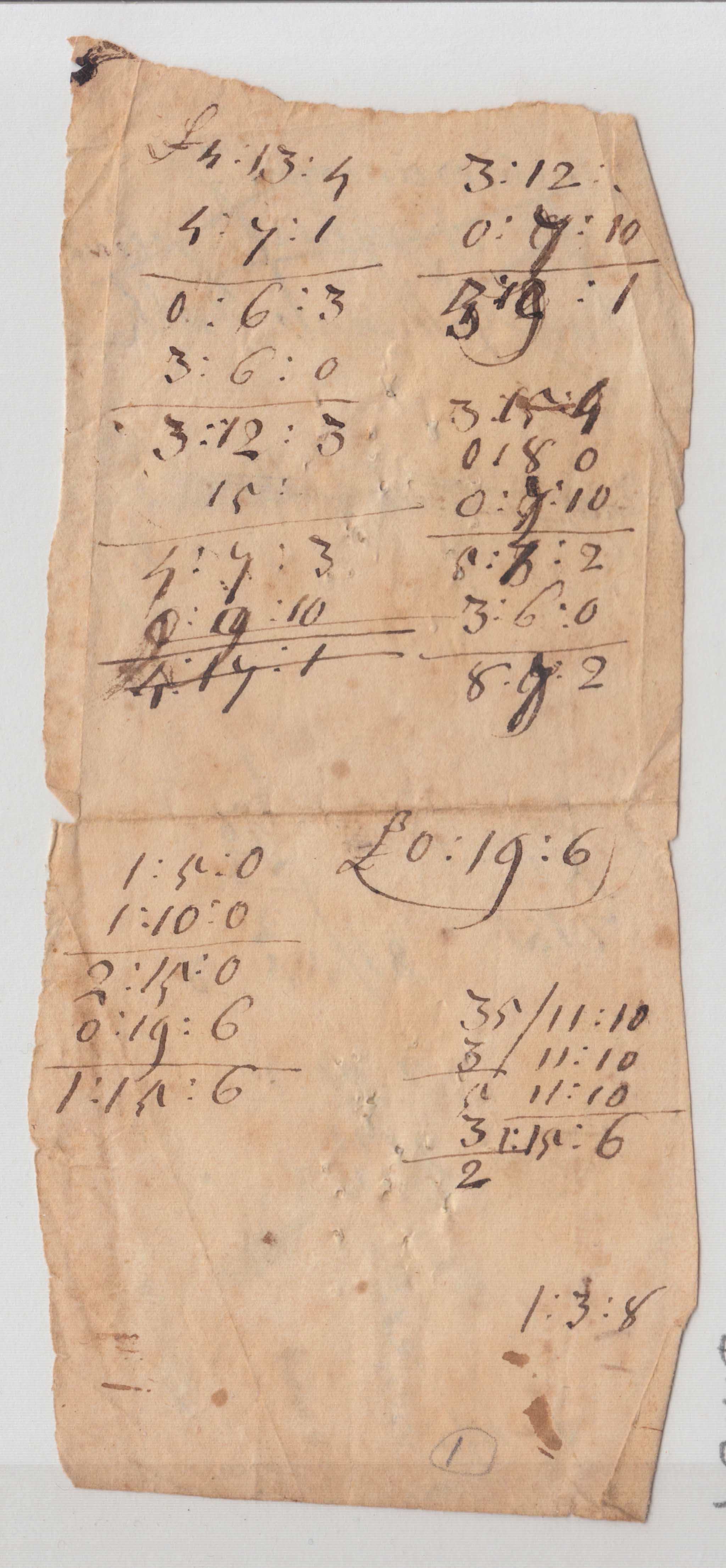 BH104, 1772(?) Note, Nails Lent by Johannis Van Valkenburgh & Andries Huyck, and Scratch Sums